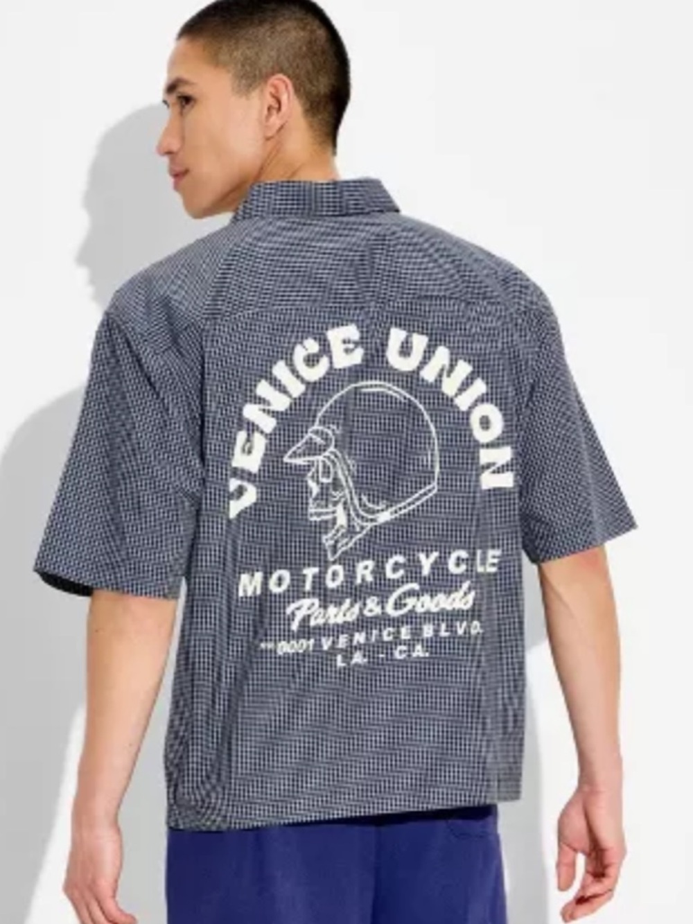 ORIGINAL USE Navy Blue Check Button Down Shirt XXL 🏍️💙